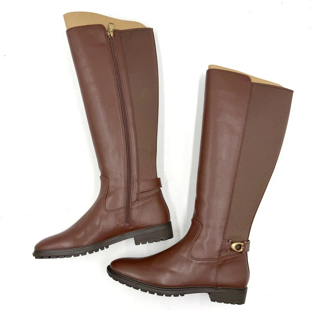 Coach Faith Riding Boots Walnut Brown Leather Lug Knee High Sole Sz 9 - Picture 9 of 11